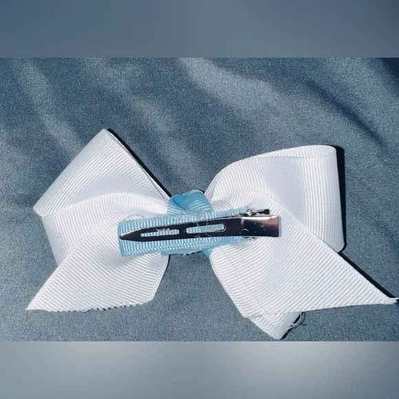 White and Blue Hair Bow - Picture 4 of 4